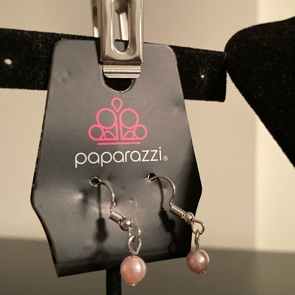 Silver Layered Necklace with Pink Accents and earring set - Picture 4 of 5